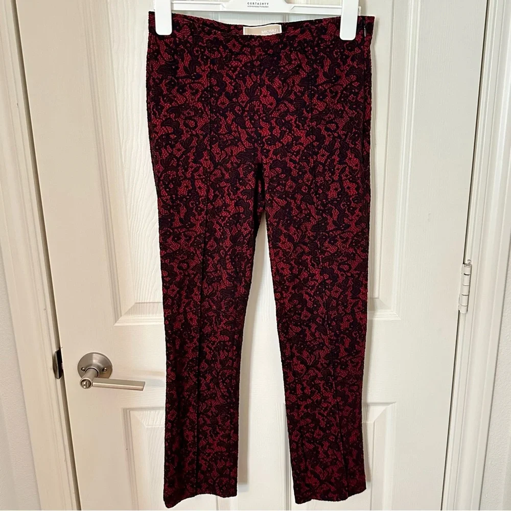 2-Piece Michael Kors Lace Jacquard Matching Set | Tunic + Trousers | Black/Red